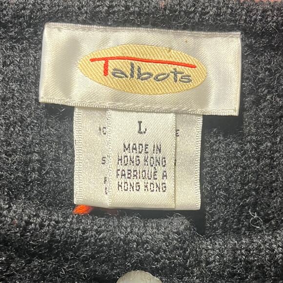 Vtg Talbots 100% Wool Holiday Cardigan Sweater L Embroidered Granny Kitsch Retro - Picture 8 of 10